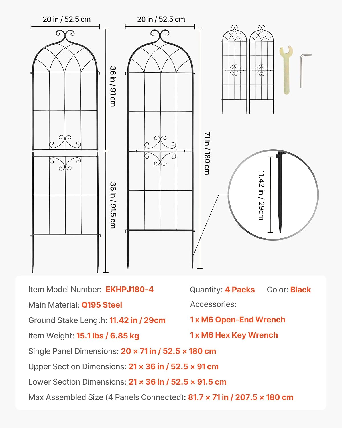Garden Trellis 71 x 20 Inch Rose Trellis 4 Packs