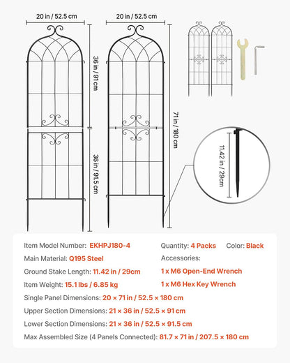 Garden Trellis 71 x 20 Inch Rose Trellis 4 Packs