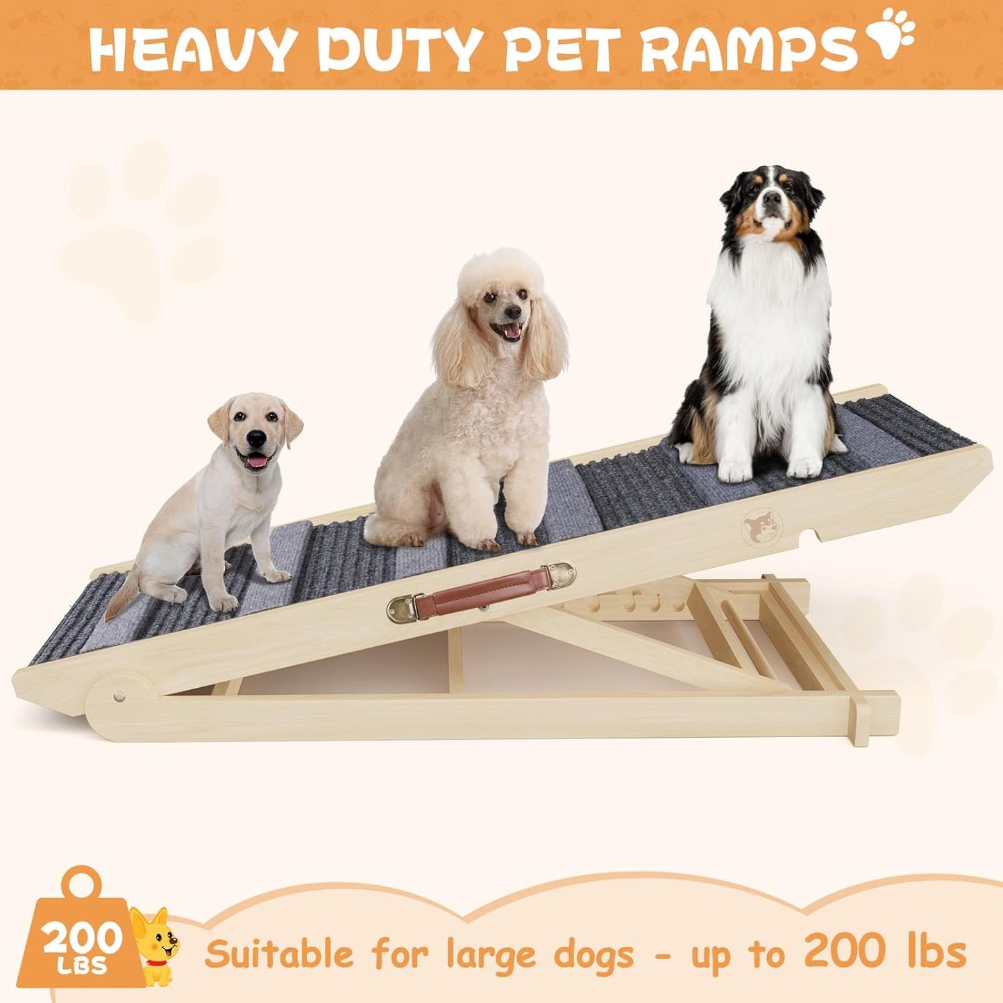 YaFiti Adjustable Folding Wooden Pet Ramp for Beds, Cars, Couches