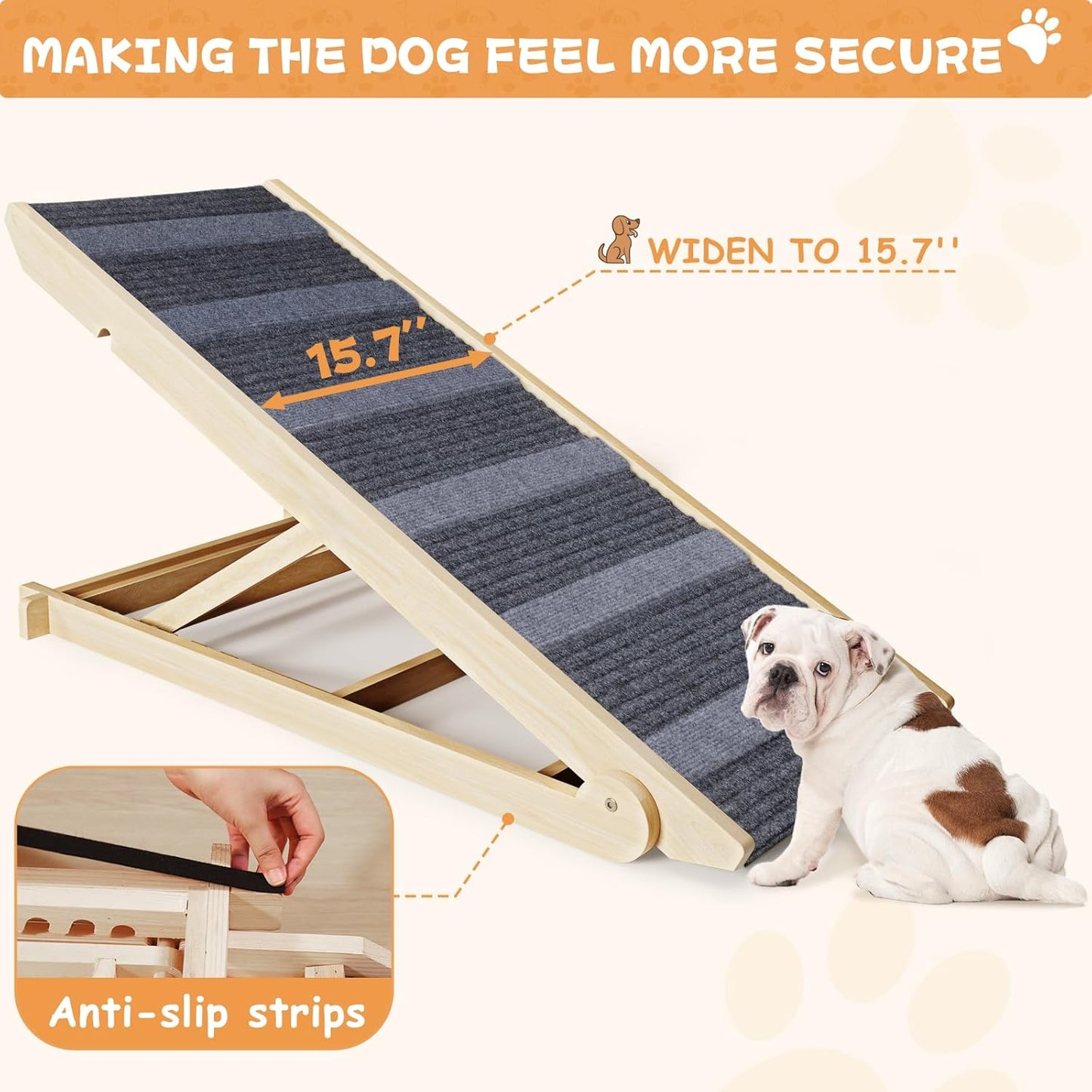 YaFiti Adjustable Folding Wooden Pet Ramp for Beds, Cars, Couches
