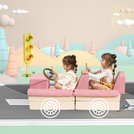 Pink Convertible Play Sofa Set with 9 Foam Pieces