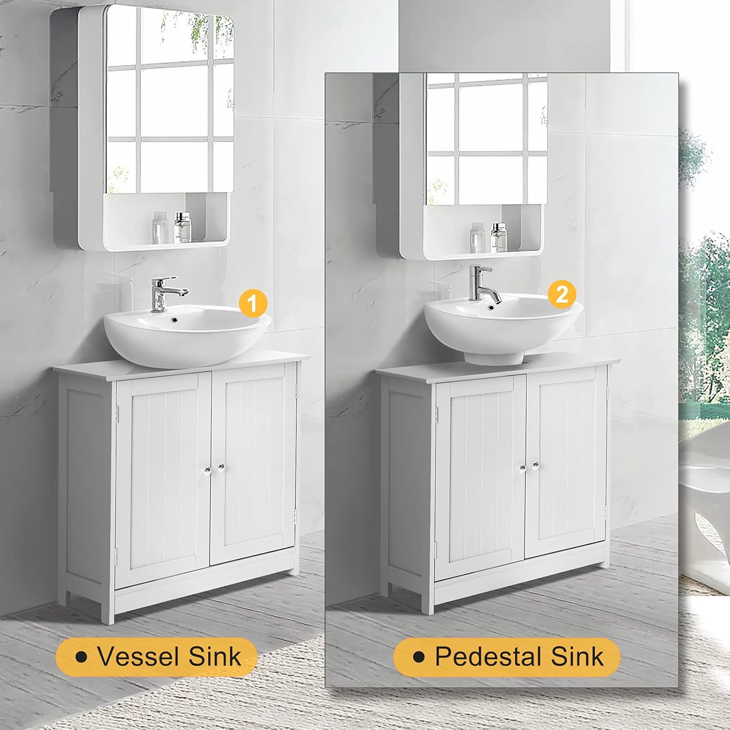 VINGLI White Pedestal Sink Cabinet Bathroom Vanity with 2 Doors Adjustable Shelf