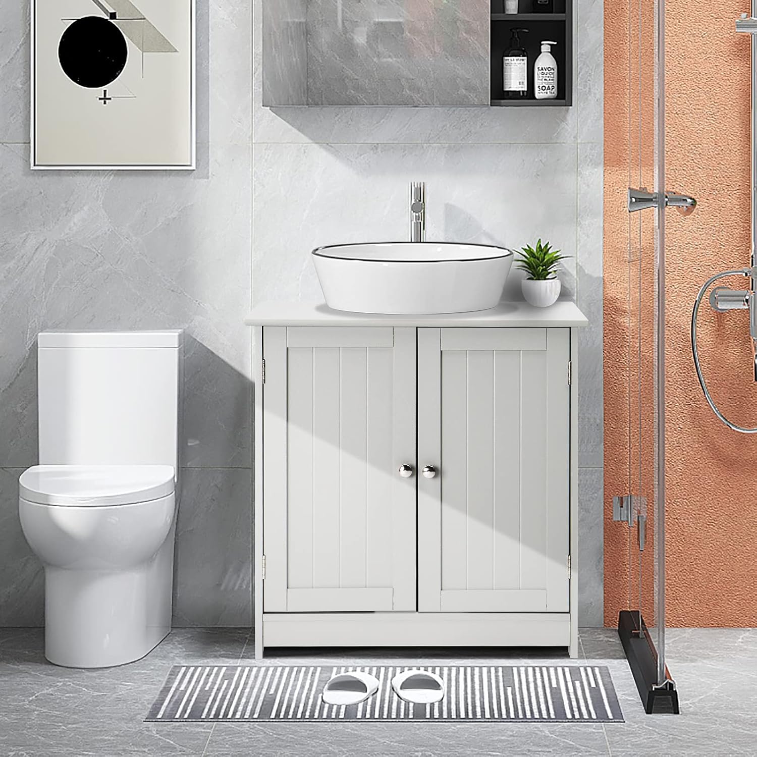 VINGLI White Pedestal Sink Cabinet Bathroom Vanity with 2 Doors Adjustable Shelf