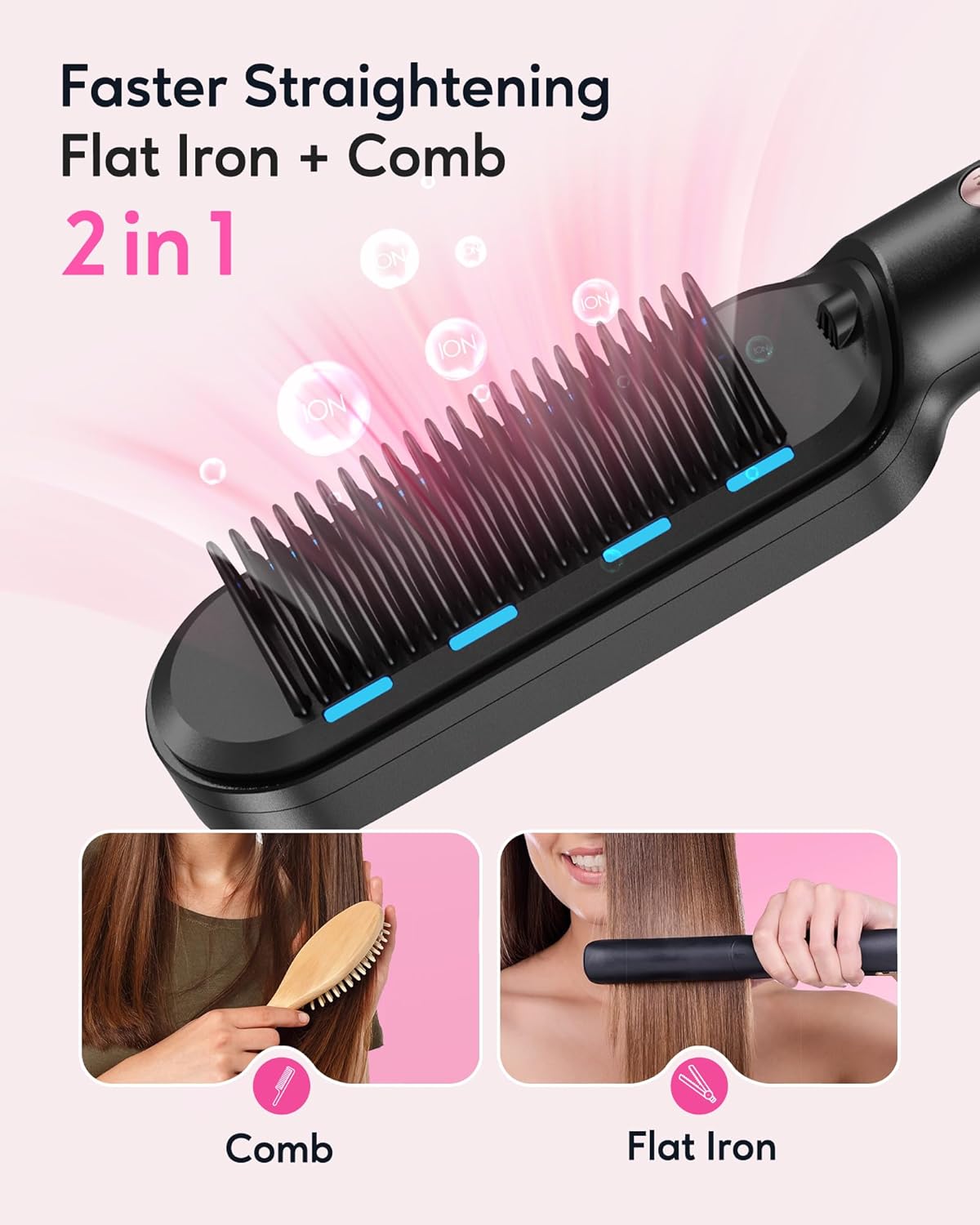 Wavytalk Ionic Ceramic Hair Straightening Brush: 6 Temps, Anti-Scald, Dual Voltage