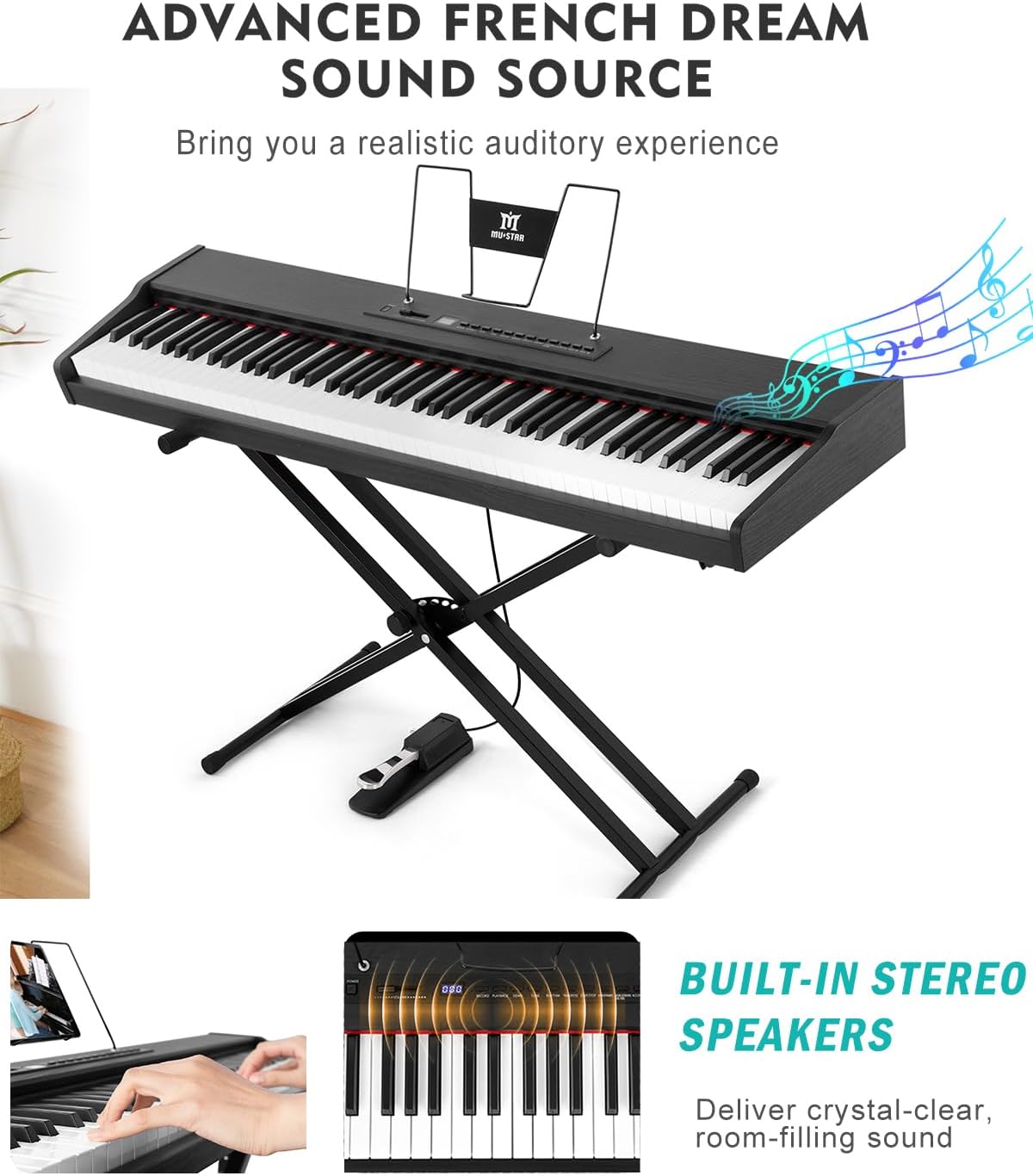 MUSTAR 88-Key Semi-Weighted Digital Piano: Bluetooth, Stand, Pedal, Case