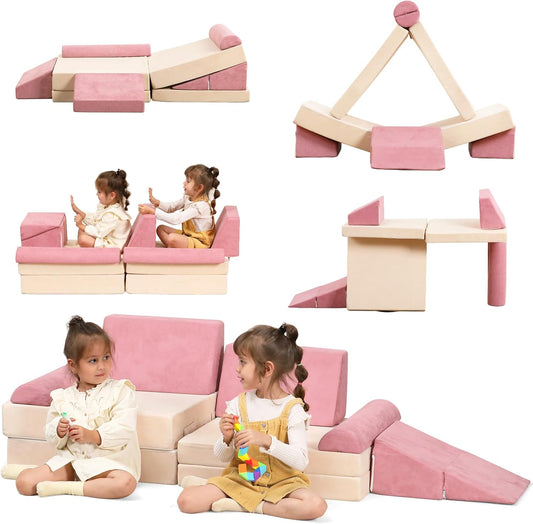 Pink Convertible Play Sofa Set with 9 Foam Pieces