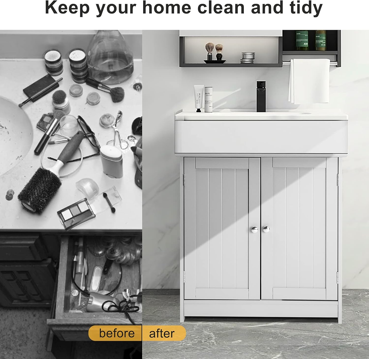 VINGLI White Pedestal Sink Cabinet Bathroom Vanity with 2 Doors Adjustable Shelf