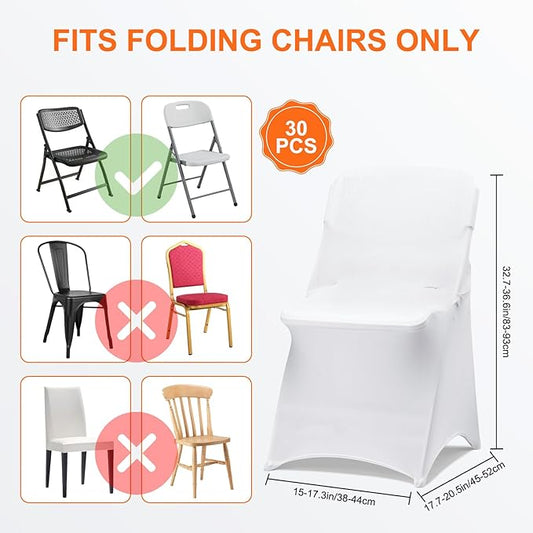 30-Pack, White, Folding Chair Spandex Slipcovers