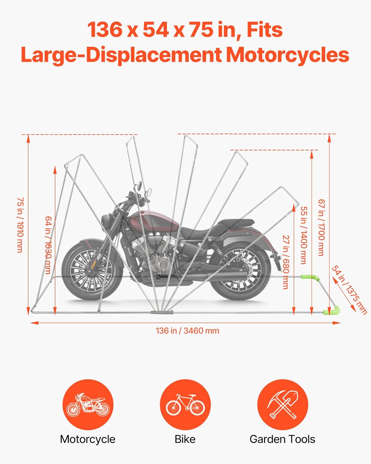 Motorcycle Storage Shelter 136 x 54 x 75 in with Security Lock