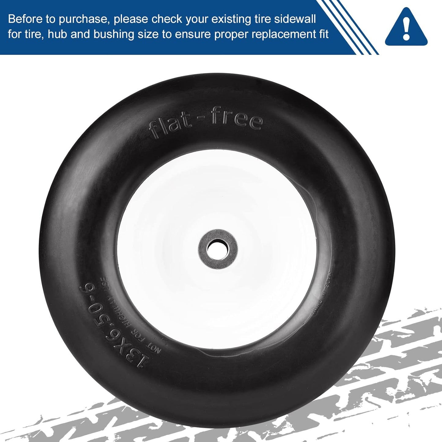 13x6.50-6 Flat-Free Heavy Duty Mower Tires with Steel Rims (Set of 2)