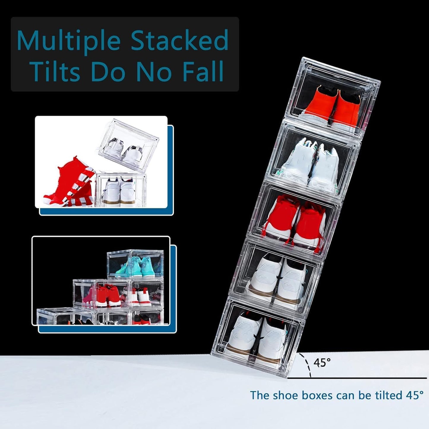 12 Pack Clear Acrylic Stackable Shoe Boxes, Drop Front, Fits Size 15