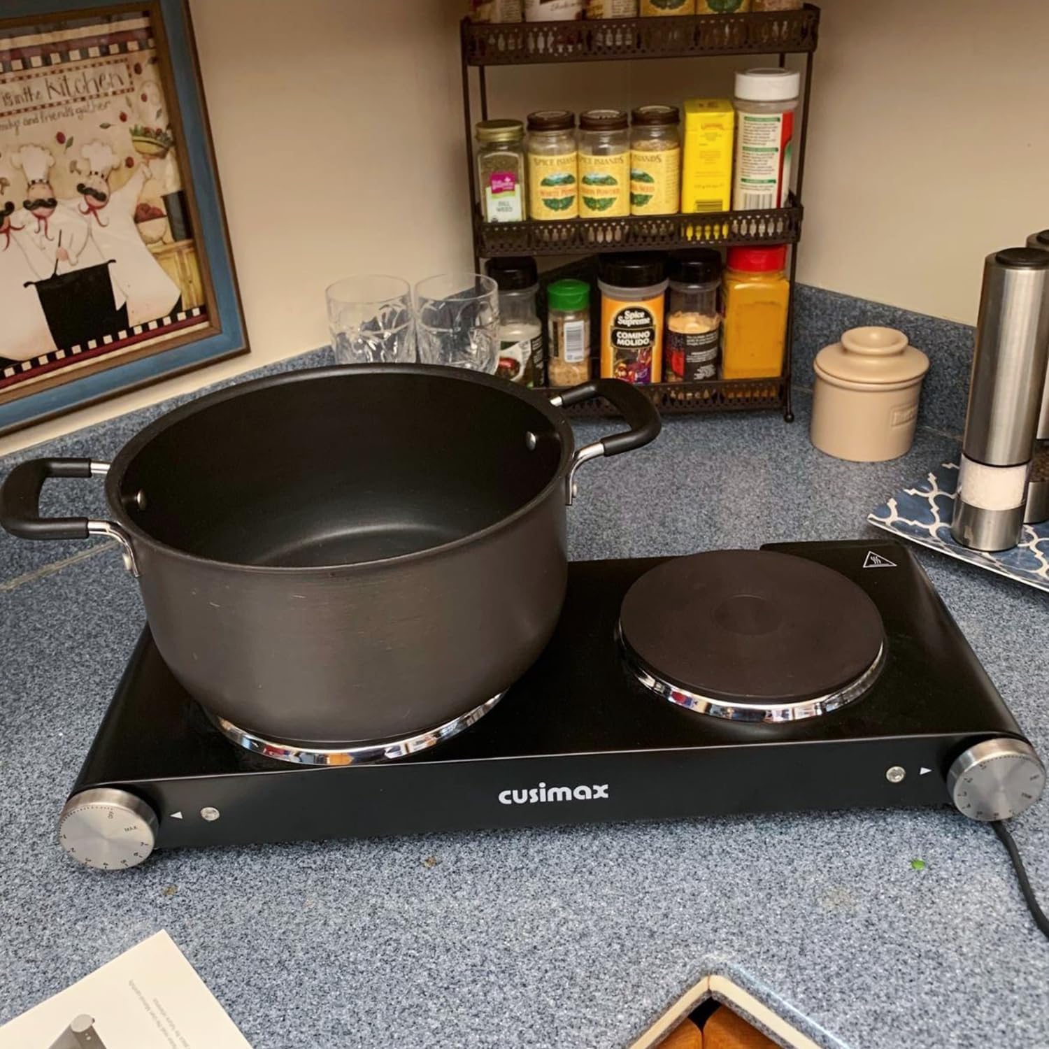 CUSIMAX 1800W Double Electric Countertop Burner, Portable Stainless Steel Hot Plate Cooktop