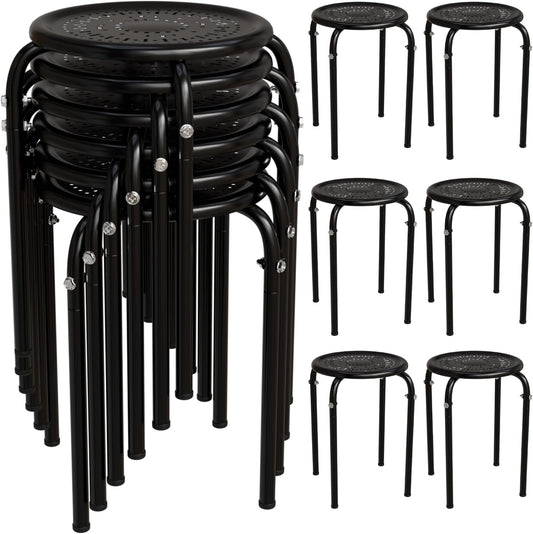 VINGLI 17.7-inch Stackable Round Stools, Portable Plastic Metal Nesting Chairs, 6-Pack