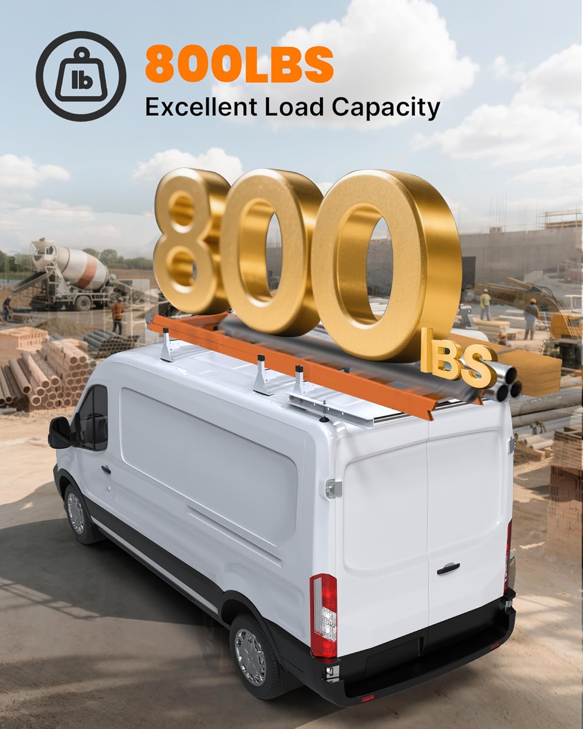 MELIPRON Heavy-Duty No-Drill 3-Crossbar Ladder Roof Rack Transit Van