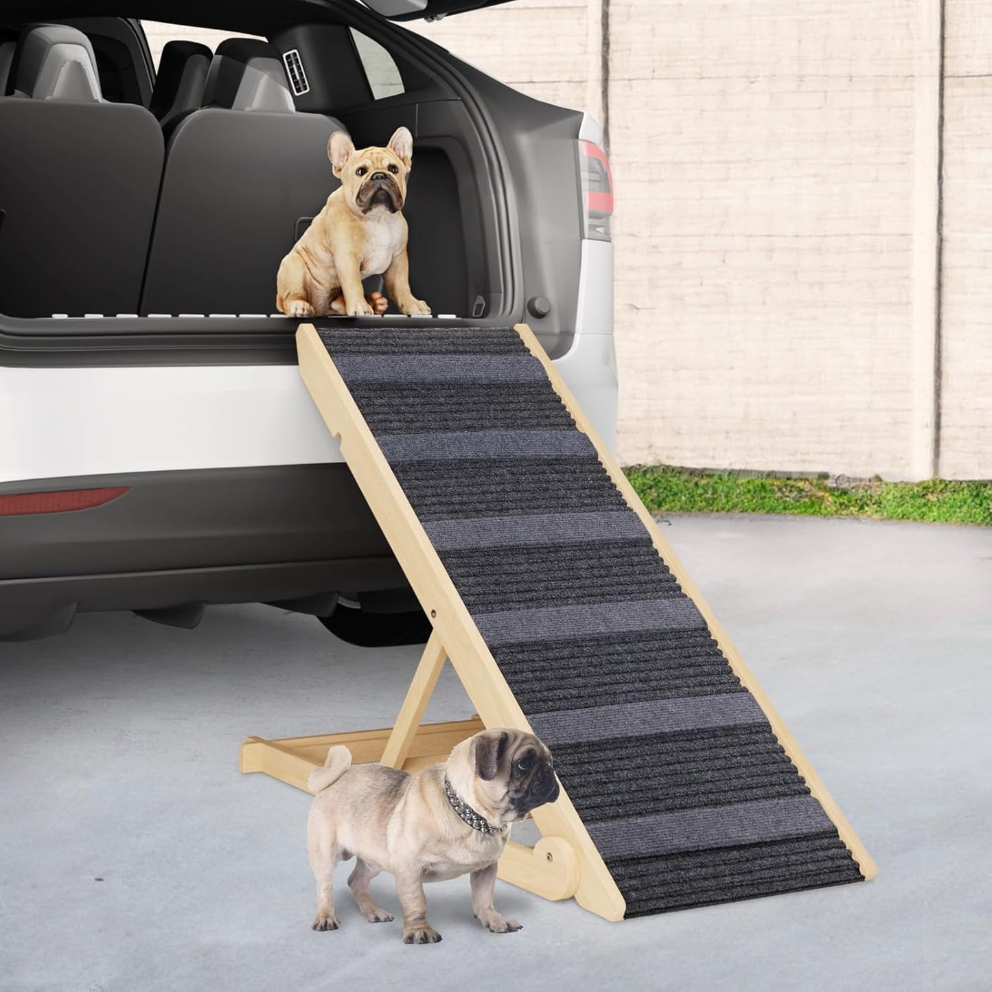 YaFiti Adjustable Folding Wooden Pet Ramp for Beds, Cars, Couches