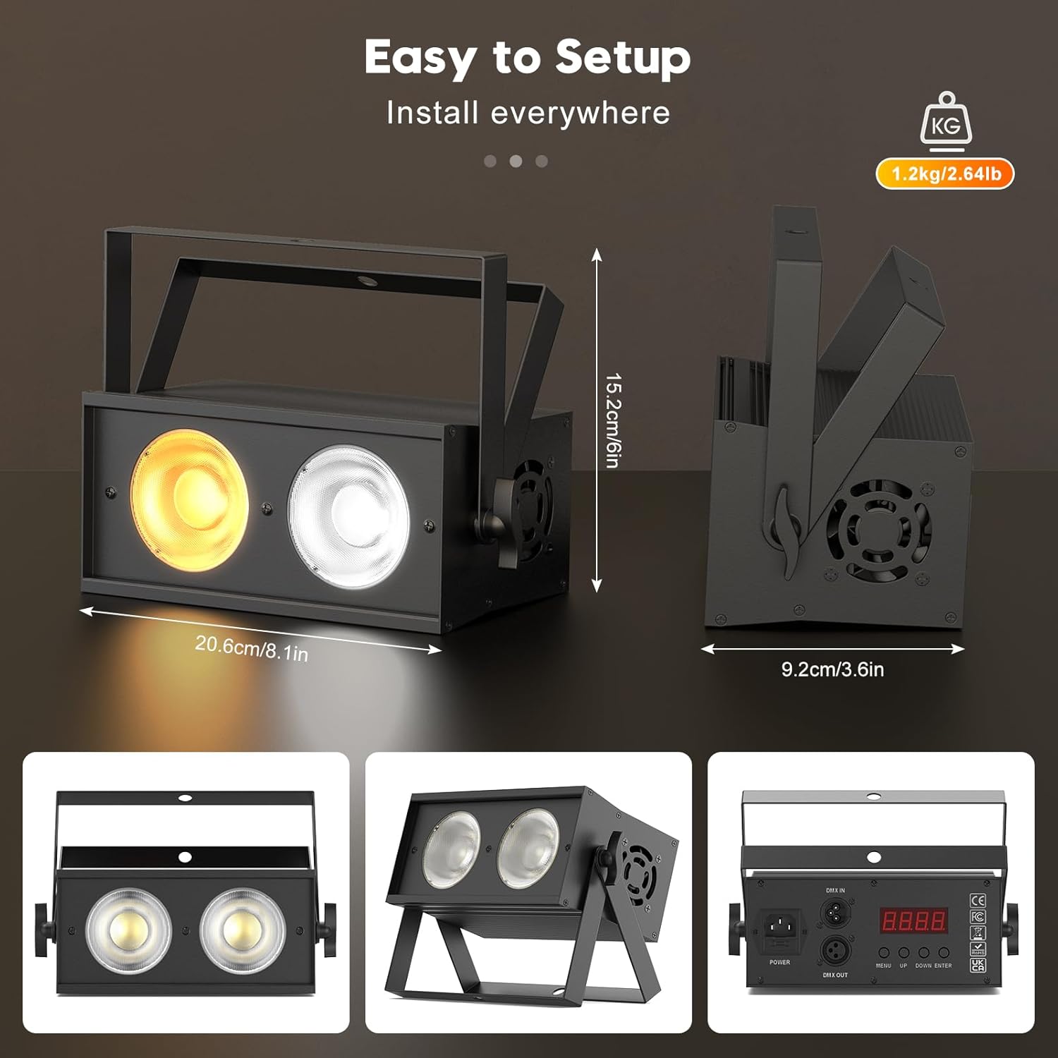 Dynamic 120W COB LED Stage Light: Dual White DMX512 Sound Activated Blinder