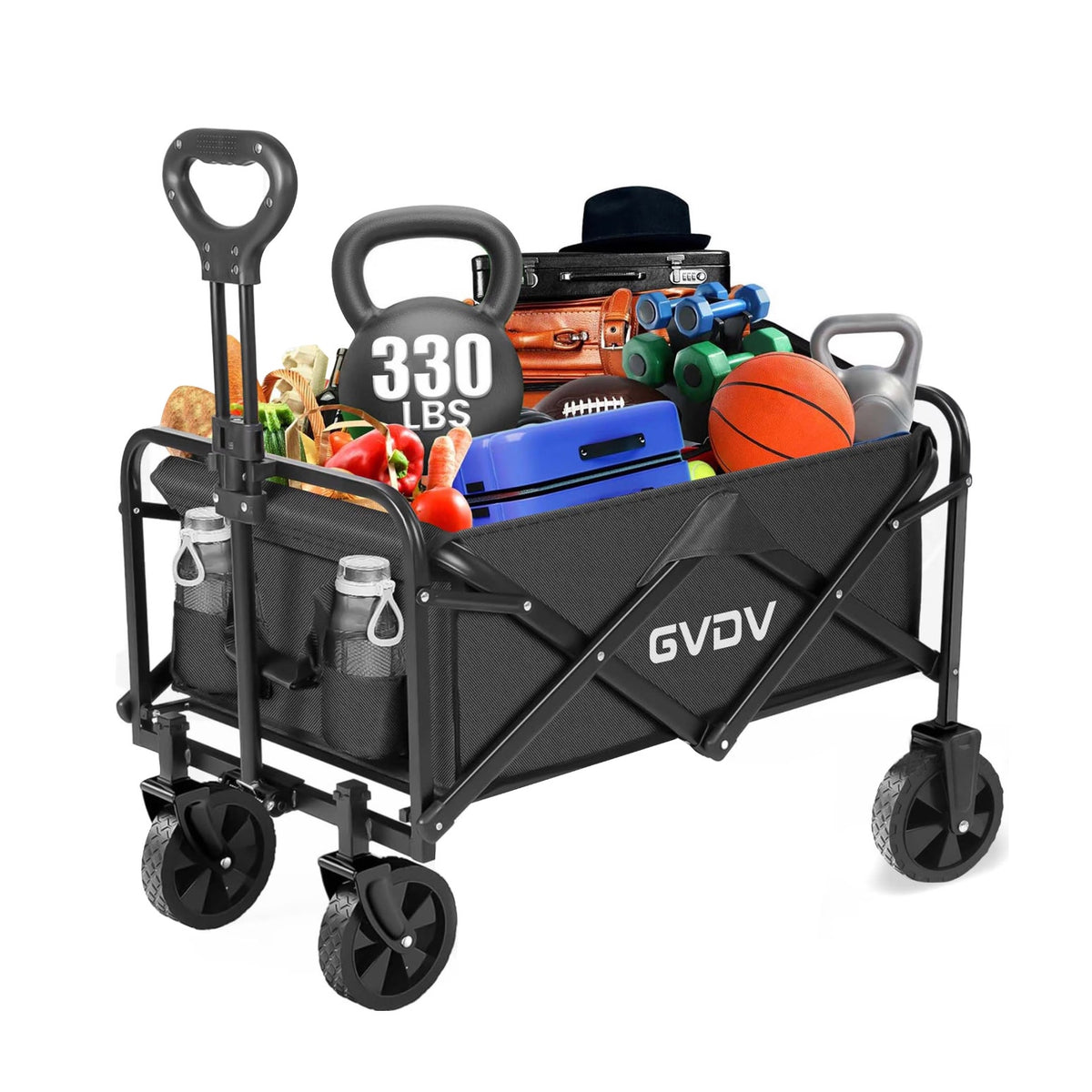 GVDV Collapsible Utility Wagon w/ Telescopic Handle and PVC Wheels ...