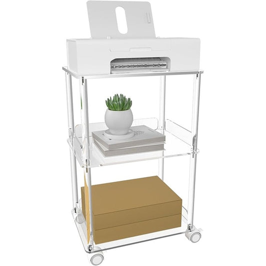3-Tier Clear Acrylic Rolling Cart / Printer Stand with Wheels-NIB