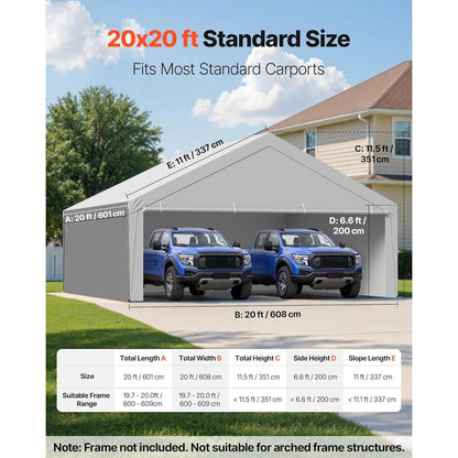 20 X 20 Ft Carport Replacement Canopy Cover With Sidewalls And Ball Bungees