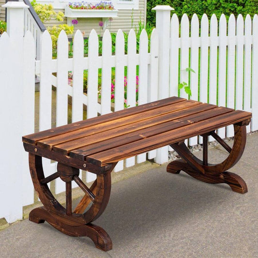 Rustic Wooden Wagon Wheel Bench Outdoor Garden Patio Seat