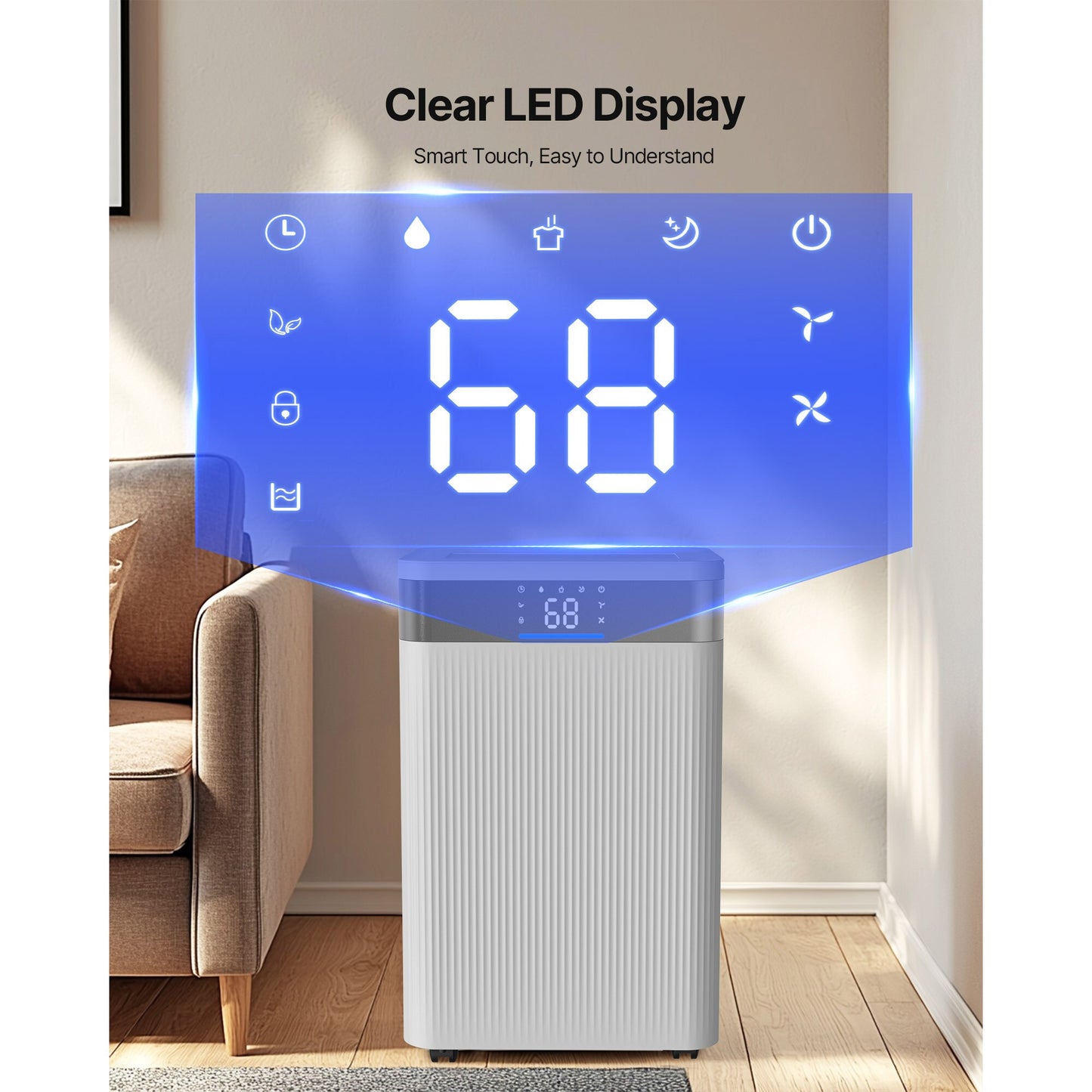 52 Pints Dehumidifier for Home Basement Drain Hose Smart Humidity Control Low Noise Large Rooms White