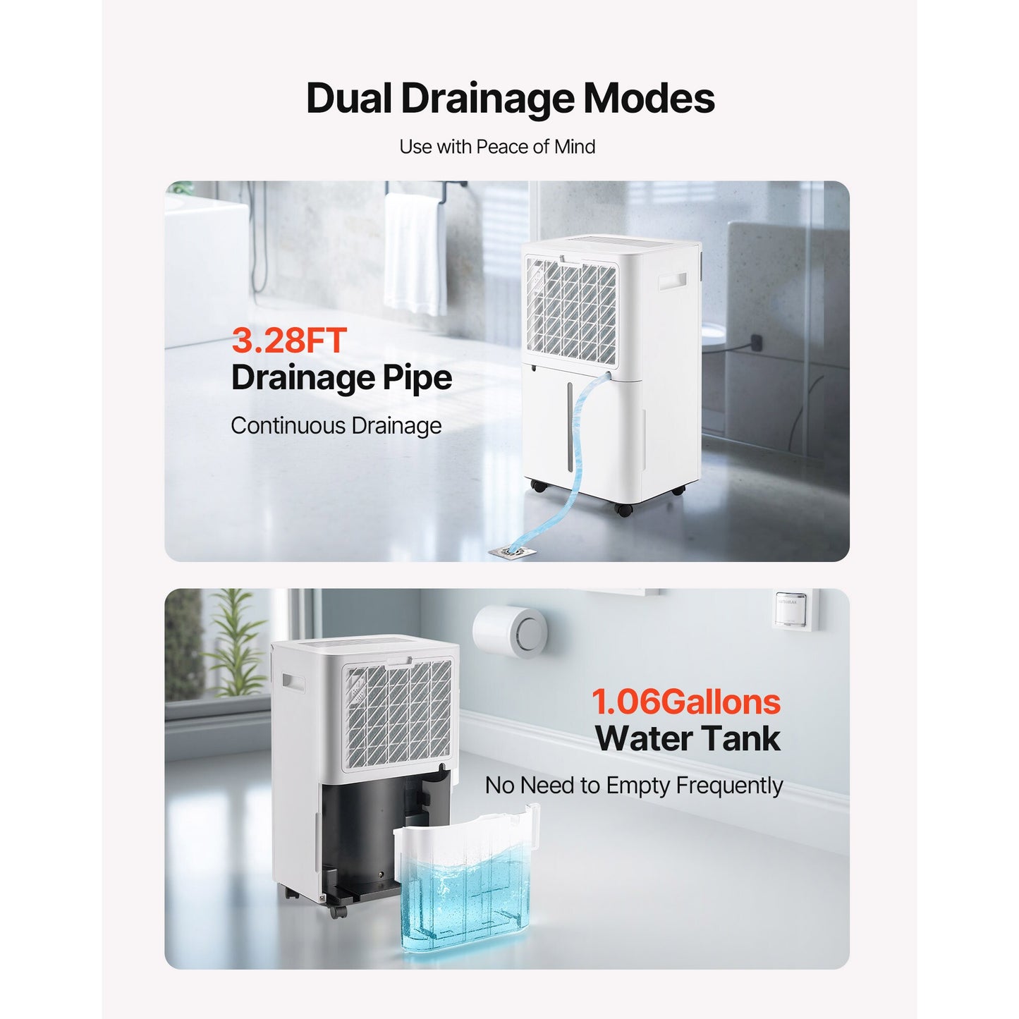 52 Pints Dehumidifier for Home Basement Drain Hose Smart Humidity Control Low Noise Large Rooms White