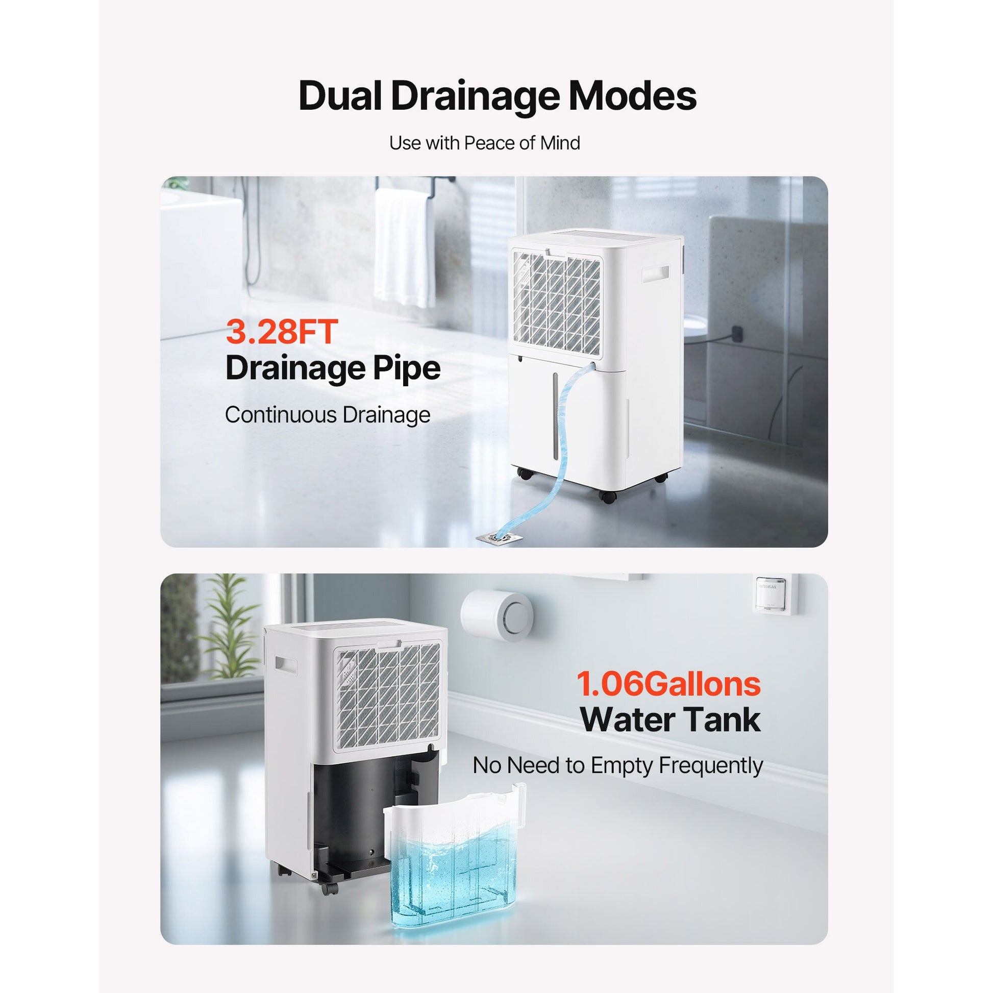 52 Pints Dehumidifier for Home Basement Drain Hose Smart Humidity Control Low Noise Large Rooms White
