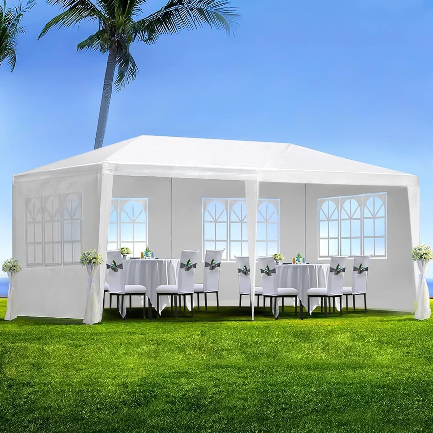 10x20 Waterproof Outdoor Canopy Tent with 4 Removable Sidewalls, White