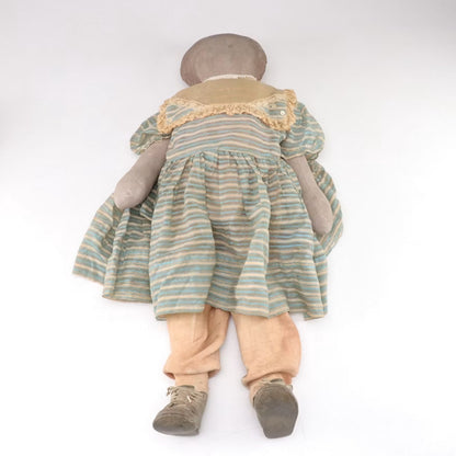 Vintage Handmade Primitive Folk Art Cloth Doll Pair – Boy & Girl – 30” – Signed