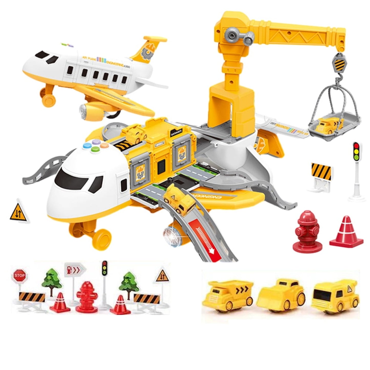 Kids Cargo Plane Transport Toy Set with Cars and Helicopter