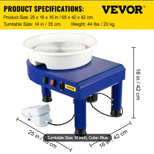14-in Pottery Wheel – 450 W Electric Ceramic Wheel with Adjustable Height