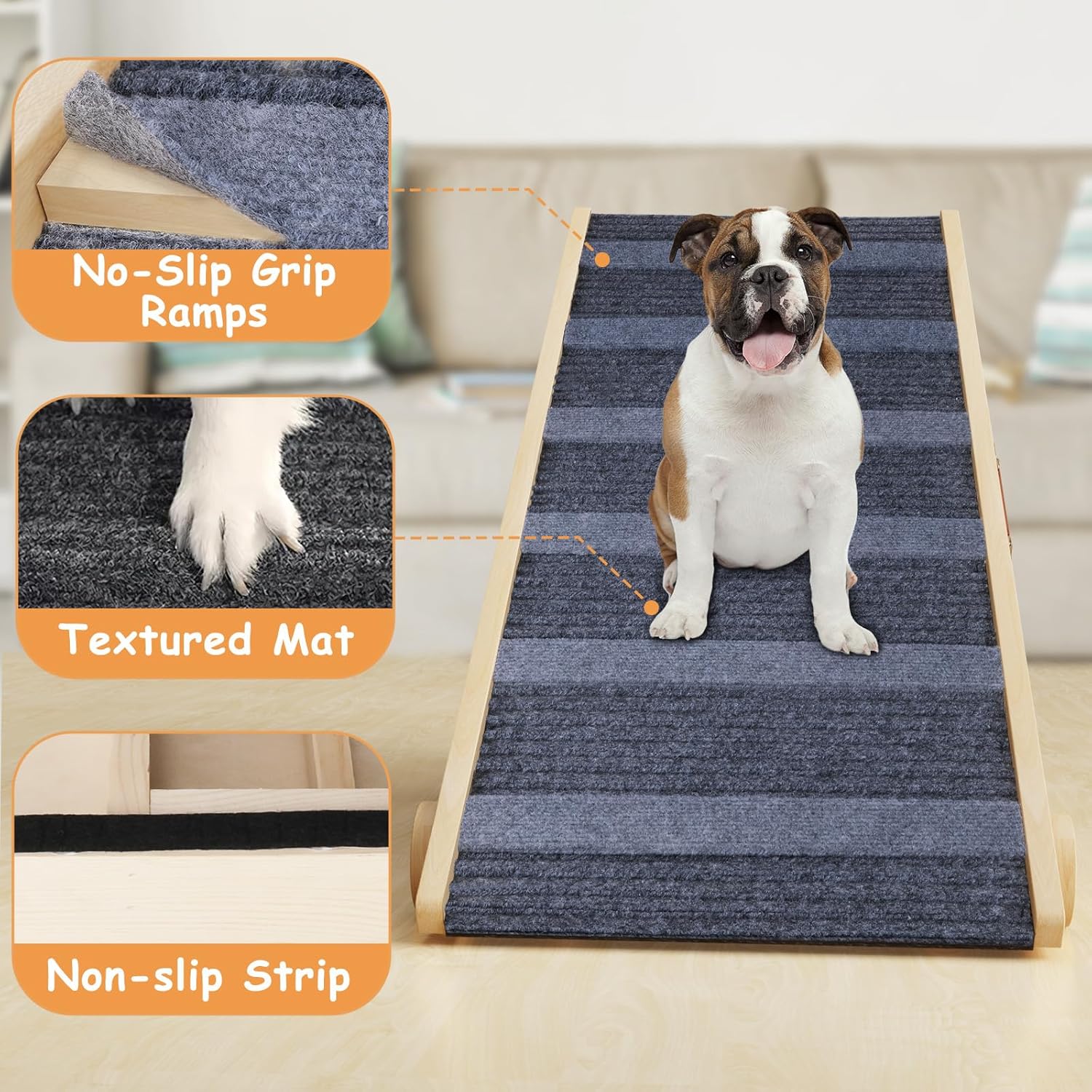 YaFiti Adjustable Folding Wooden Pet Ramp for Beds, Cars, Couches