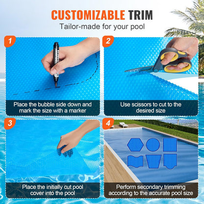 Solar Pool Cover 24 x 12 Ft Rectangle 12 Mil