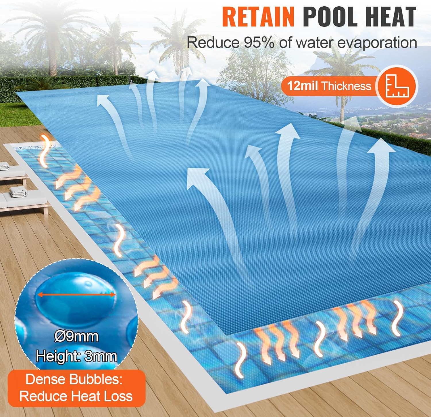 Solar Pool Cover 24 x 12 Ft Rectangle 12 Mil