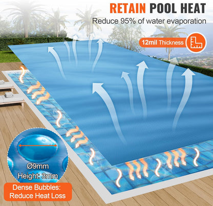 Solar Pool Cover 24 x 12 Ft Rectangle 12 Mil
