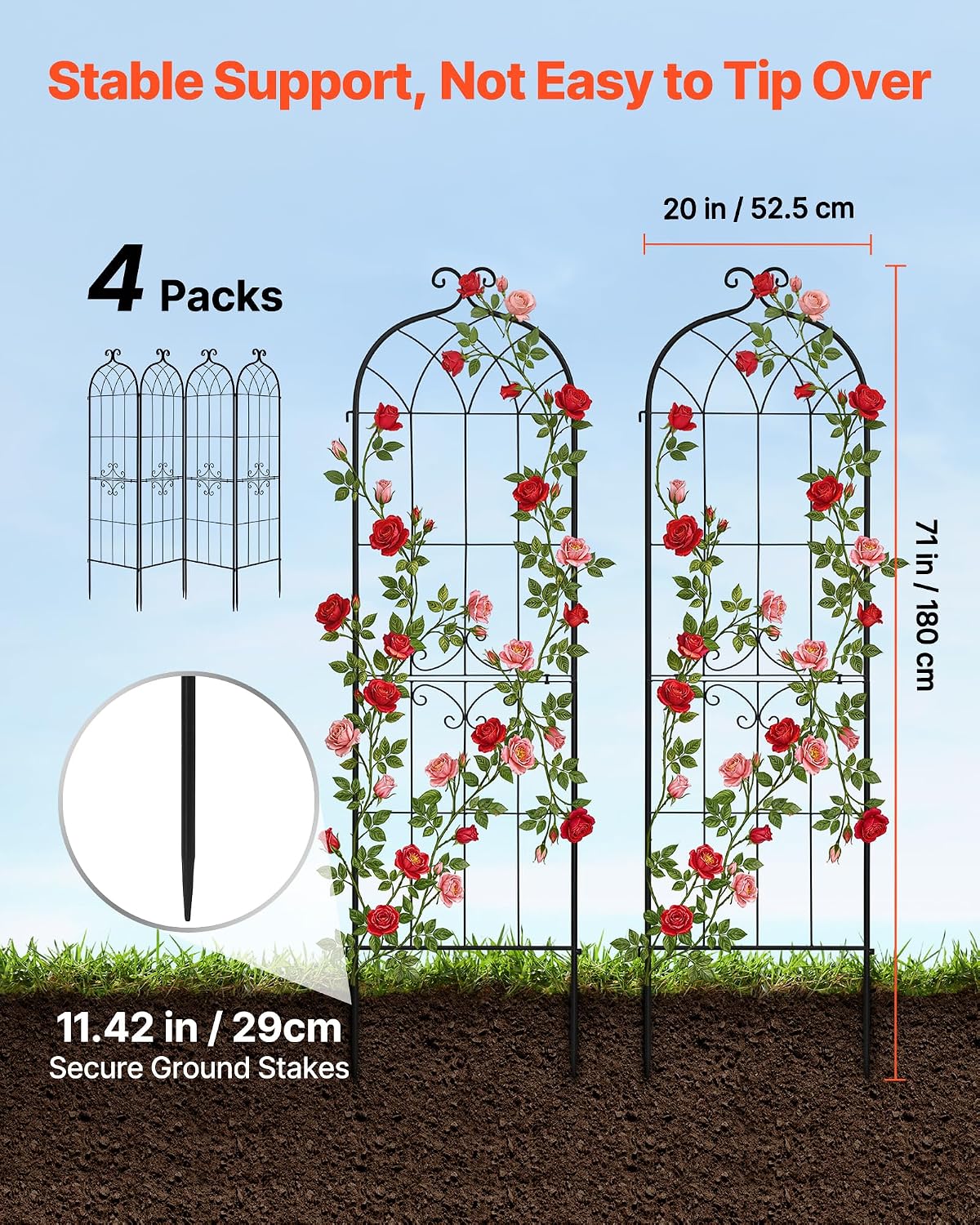 Garden Trellis 71 x 20 Inch Rose Trellis 4 Packs