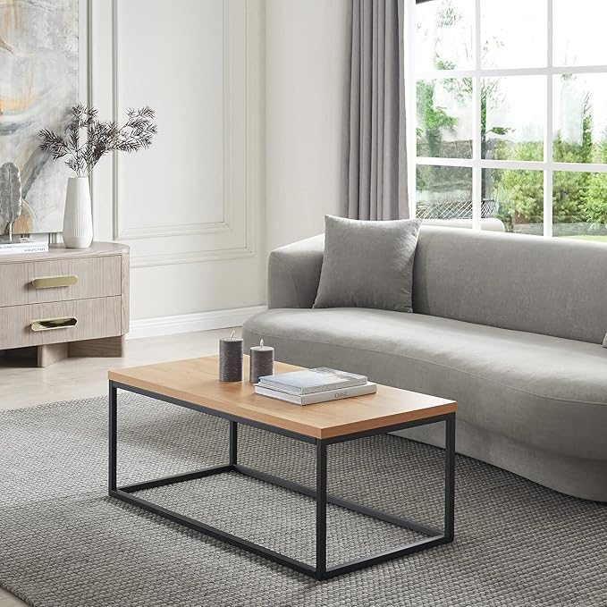 40″ Natural Oak Coffee Table Ottoman – Mid‑Century Modern Rectangle