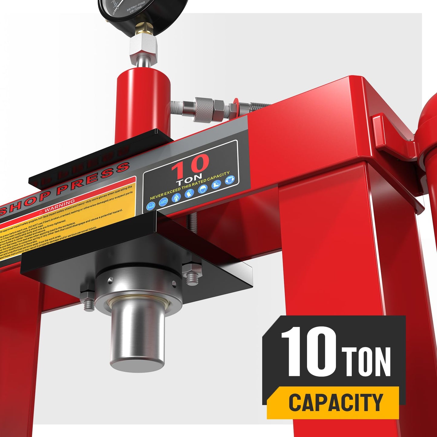 10-Ton Hydraulic H-Frame Shop Press with Pressure Gauge