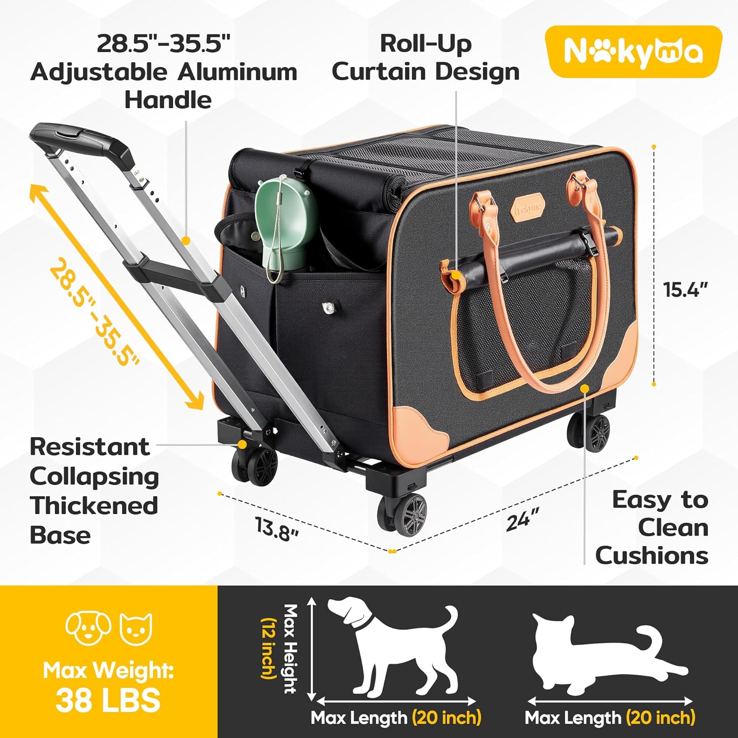 Nakyma Large Rolling Pet Carrier with Wheels for Cats & Small Dogs