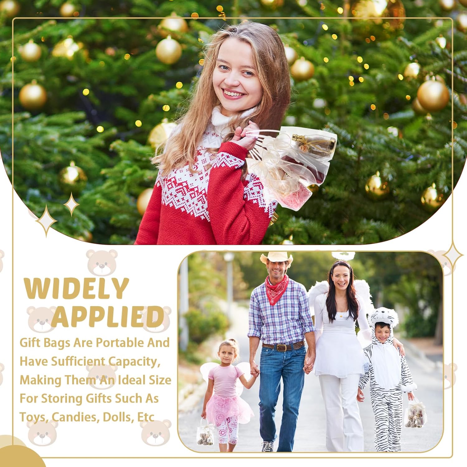 LEIFIDE 32 Clear PVC Gift Bags with Handles and Champagne Ribbons