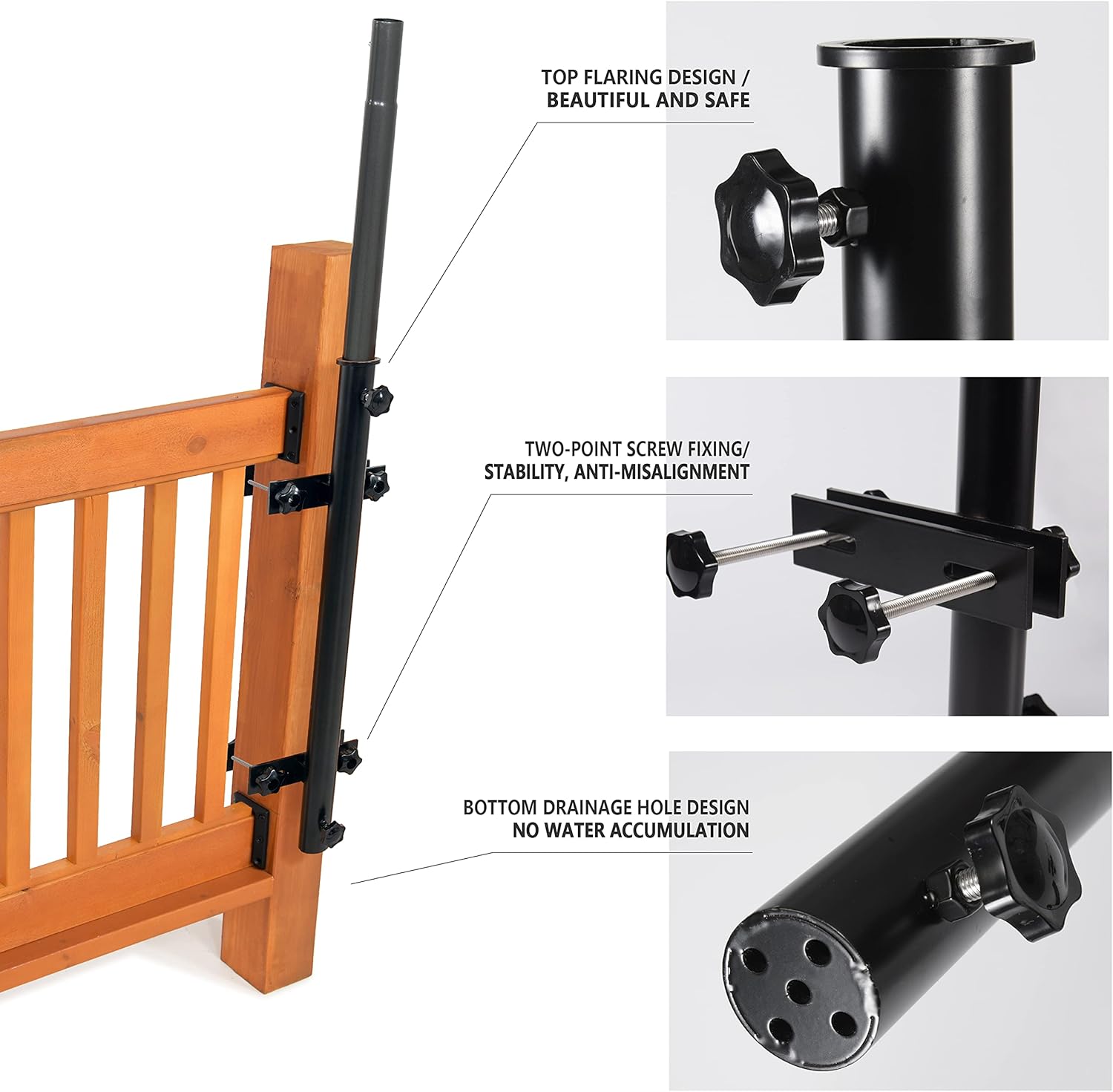 Heavy Duty 304 Stainless Steel Deck Umbrella Holder for Railings 3-6 Inch