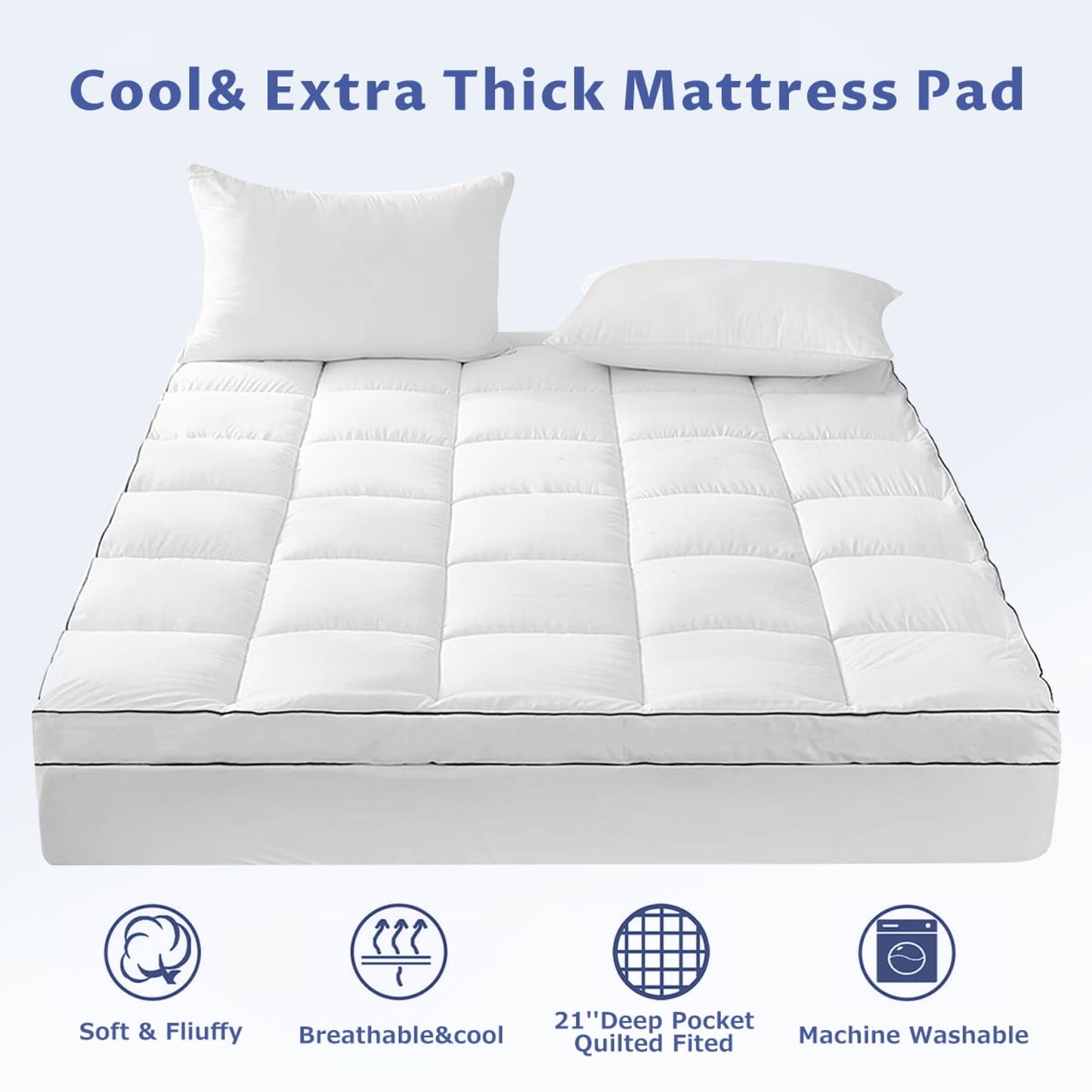 King 2″ Cooling Mattress Topper with Deep Pocket Fit and Down Alternative Fill