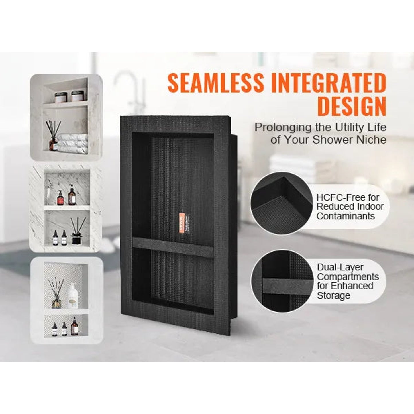 VEVOR 16x24 Double Shelf Recessed Shower Niche - Tile Ready Waterproof Wall Organizer