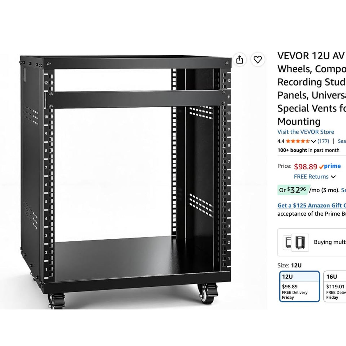 VEVOR 12U Rolling Server & AV Equipment Rack – New in Box