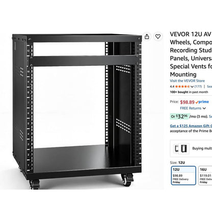 VEVOR 12U Rolling Server & AV Equipment Rack – New in Box