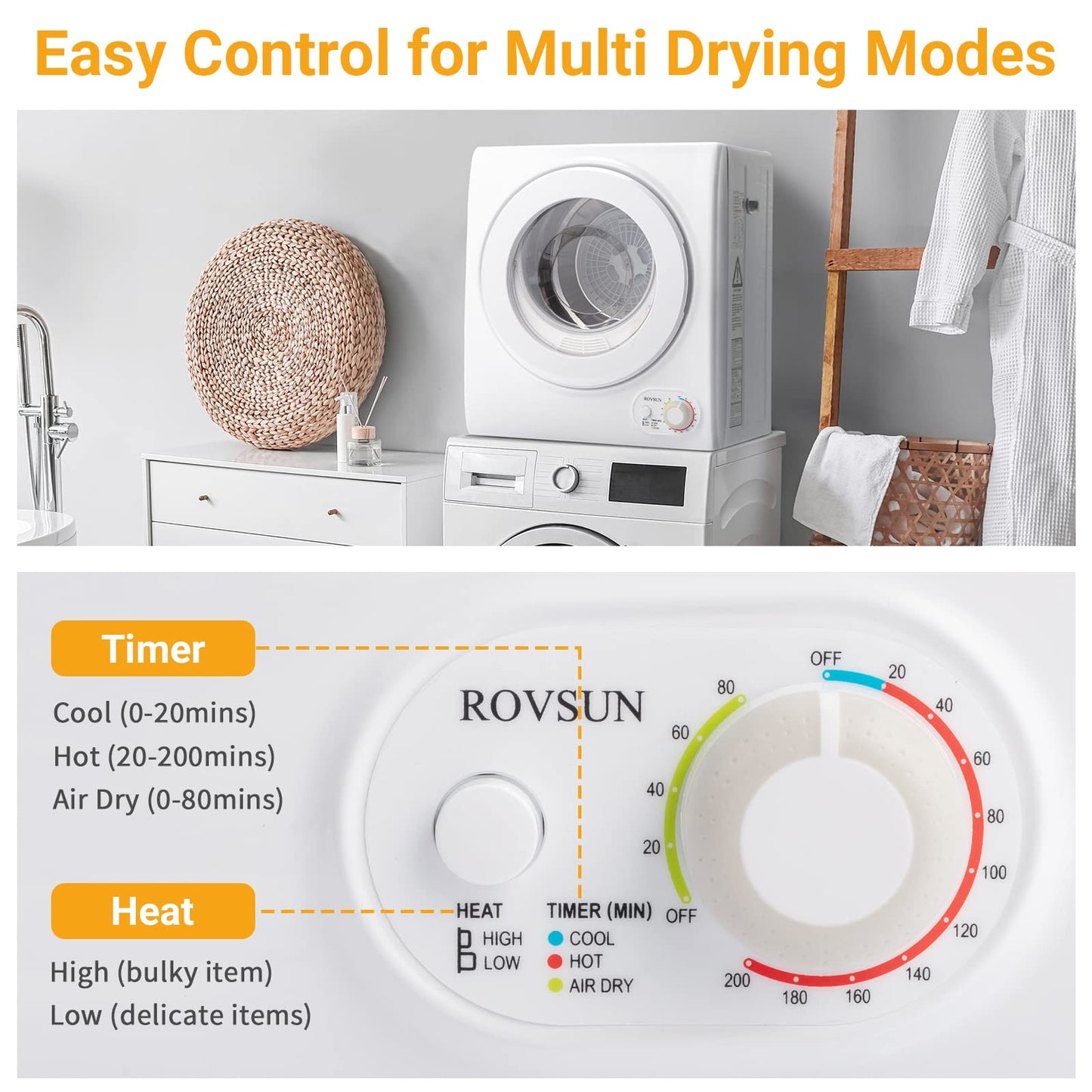 Compact 1.5 Cu Ft Electric Clothes Dryer with Stainless Steel Drum