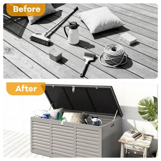 130-Gallon Outdoor Resin Deck Box with Hydraulic Lid and Steel Reinforcement