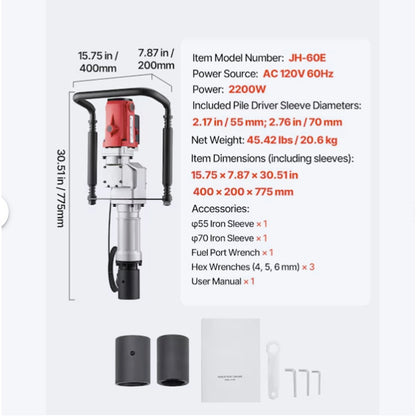 VEVOR Electric T-Post Driver 2200W Handheld Post Pounder