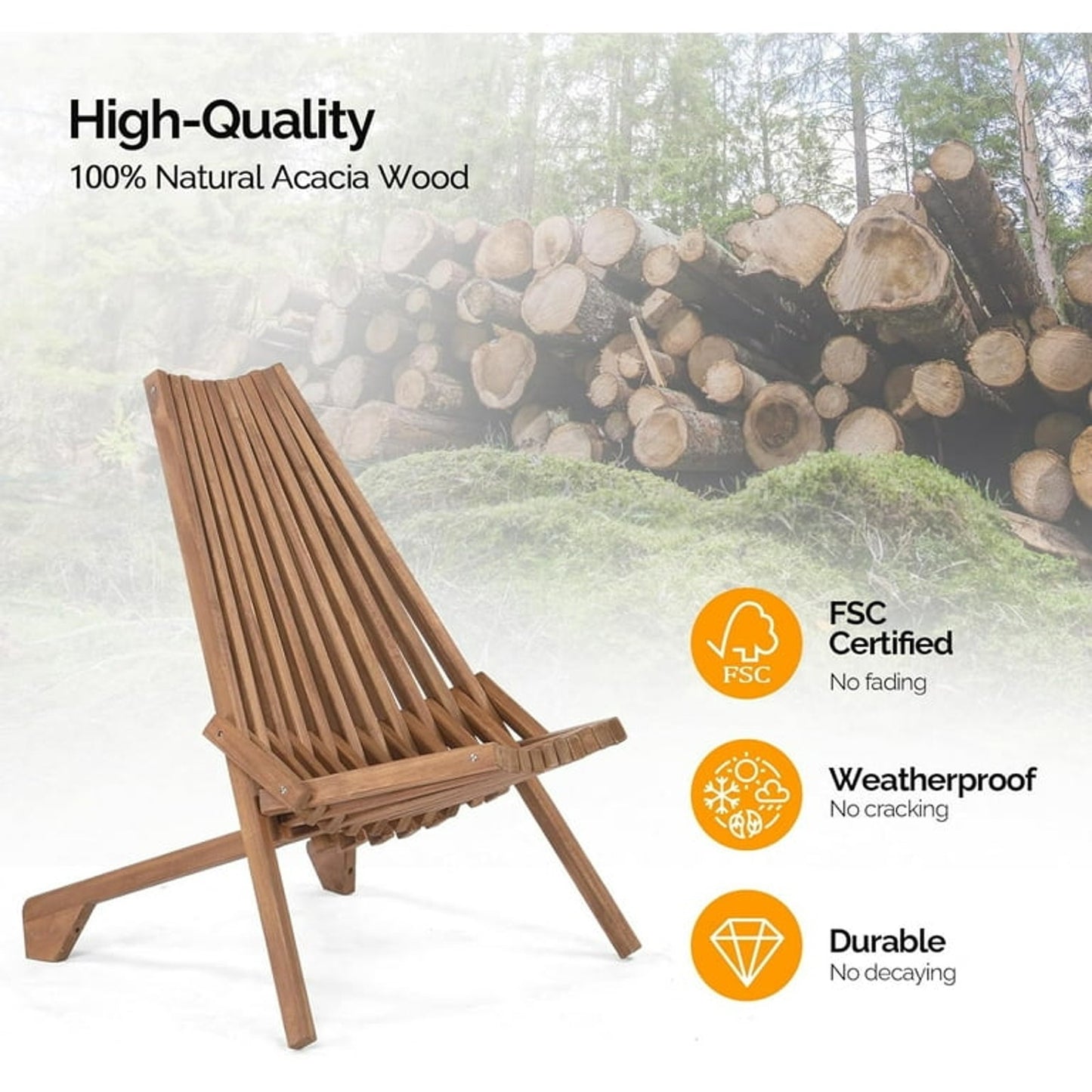 Foldable Acacia Wood Slatted Adirondack Chair – Indoor/Outdoor
