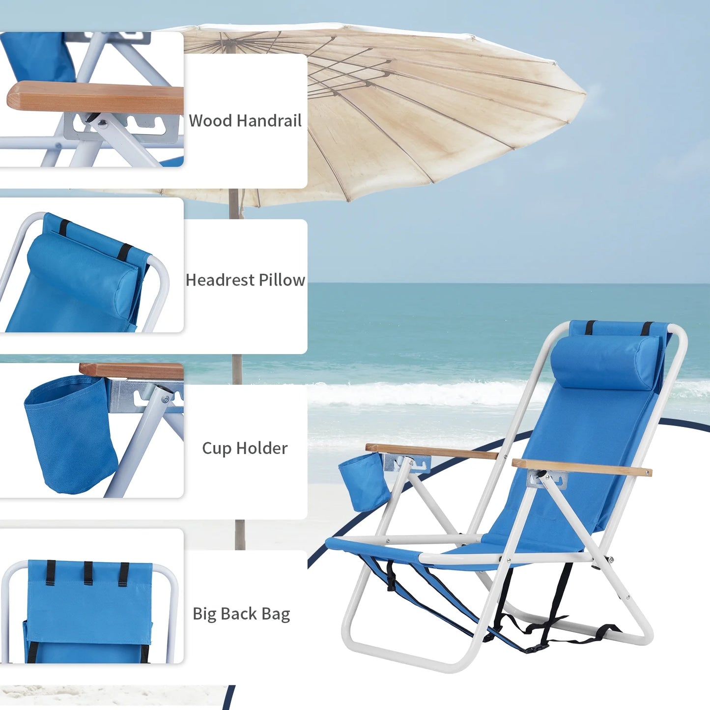 Ktaxon Blue Backpack Chair – Portable Folding Chair with Storage Backpack